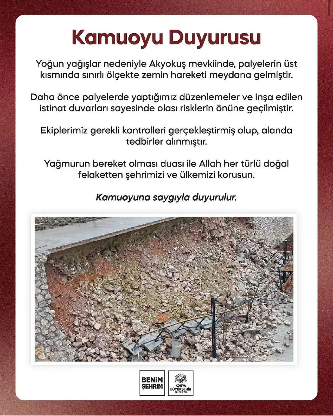 Konya AKOM duyurdu! Akyokuş'ta çöküntü meydana geldi!