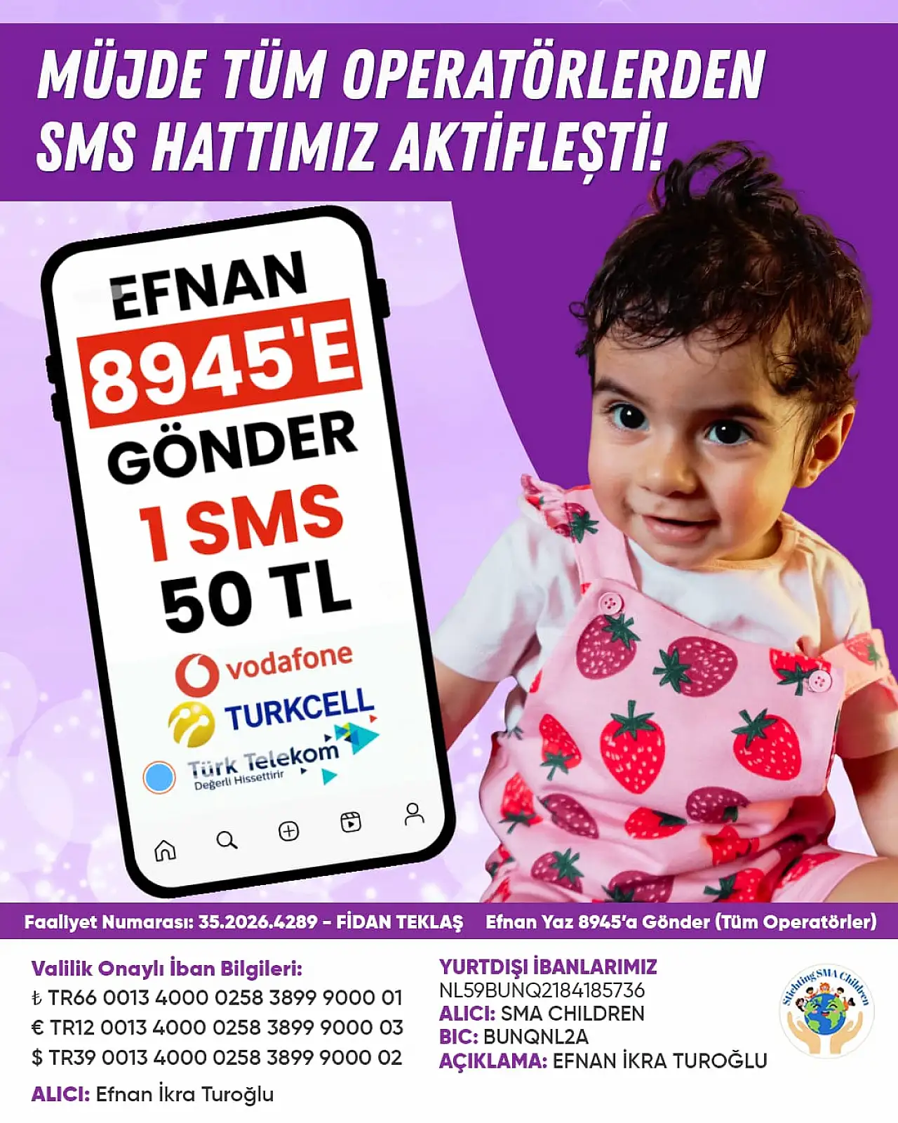 Türkiye el ele verirse SMA hastası Efnan İkra yaşayacak!