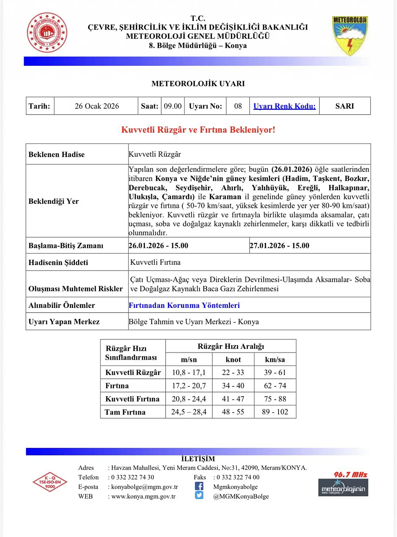 Valilik saat vererek duyurdu! Konya'nın 9 ilçesi için sarı kodlu uyarı!