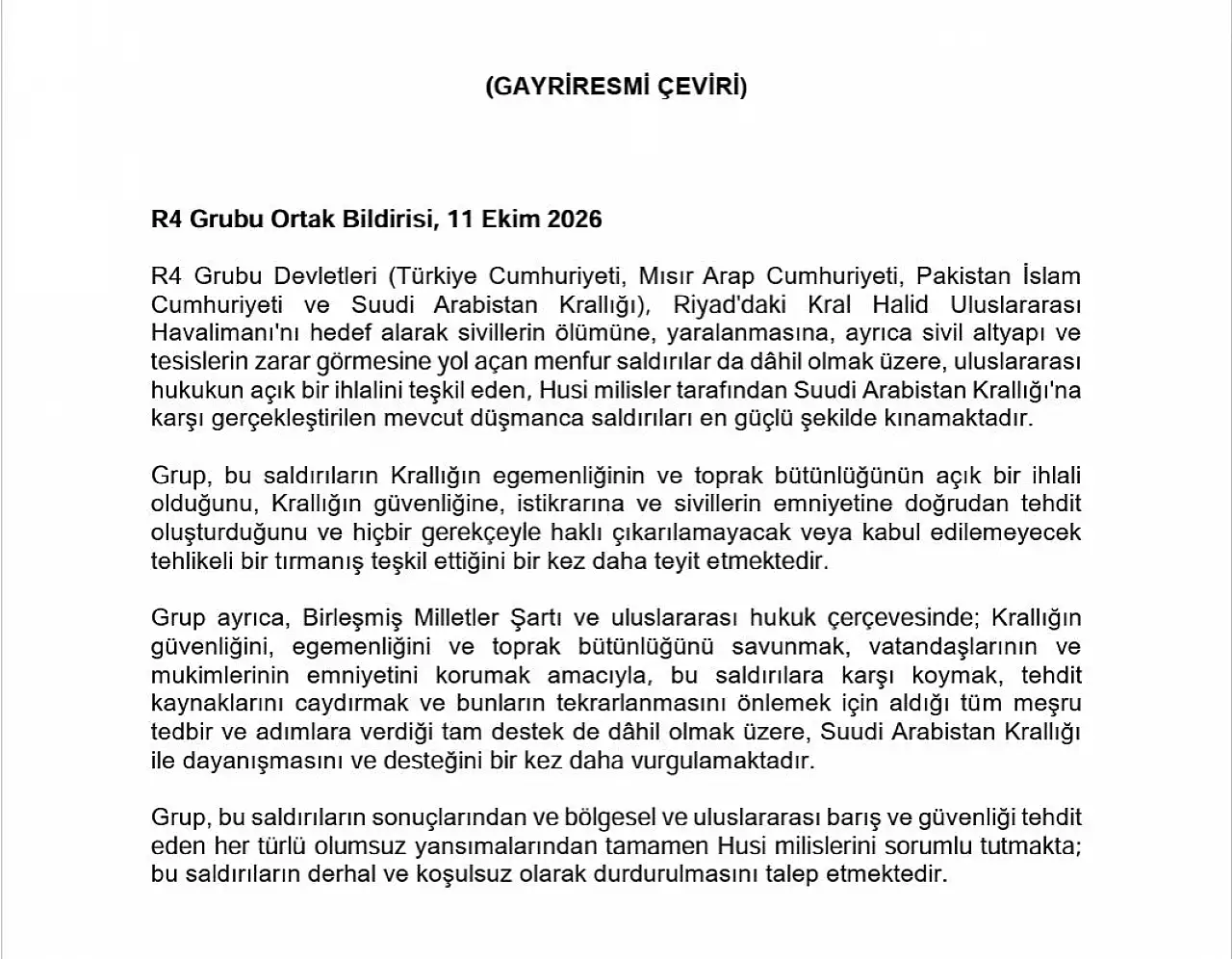Riyad'daki Saldırılara R4 Ülkelerinden Ortak Kınama