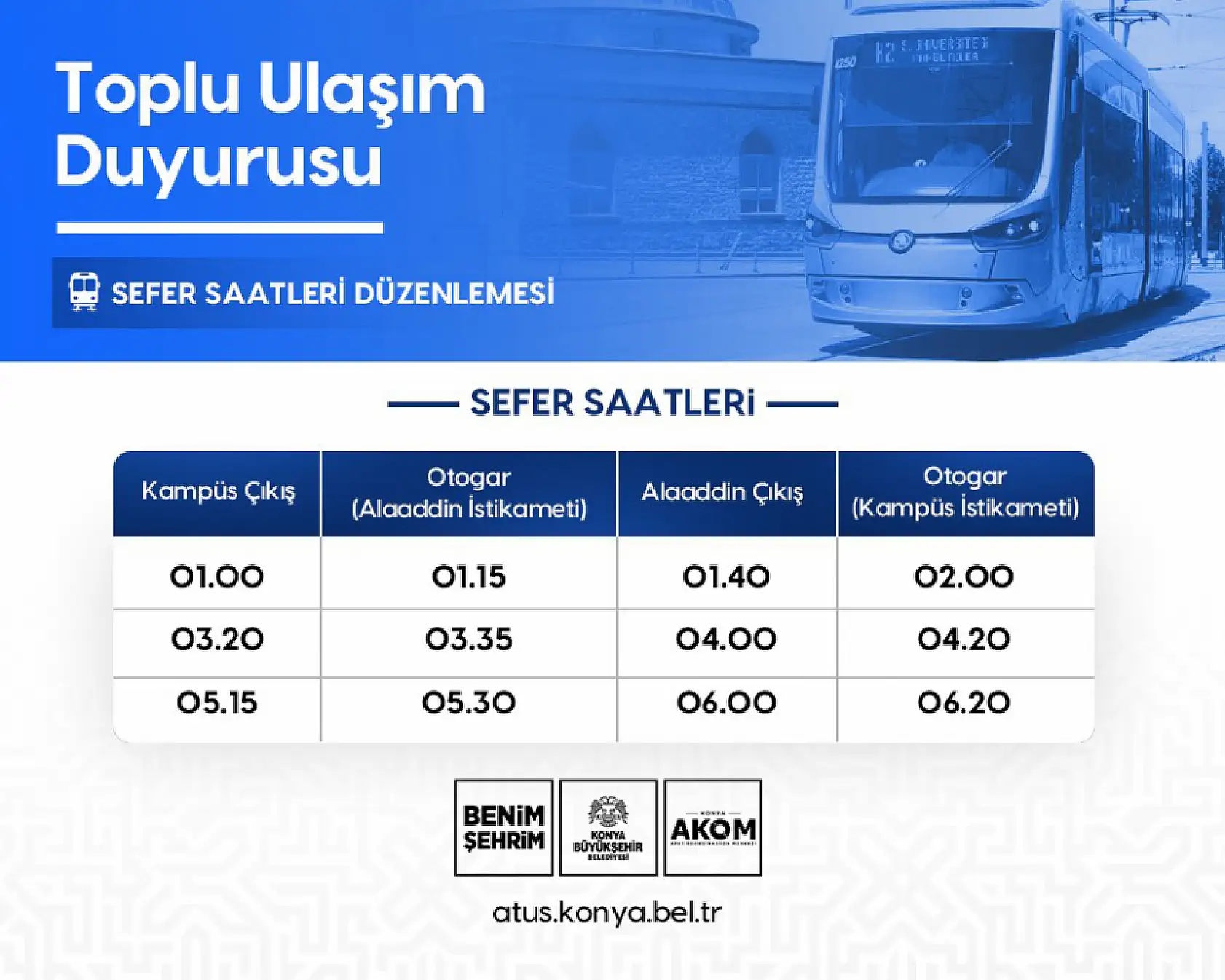 Konya'da tramvay seferleri bu gece değişiyor! O saatlere dikkat!