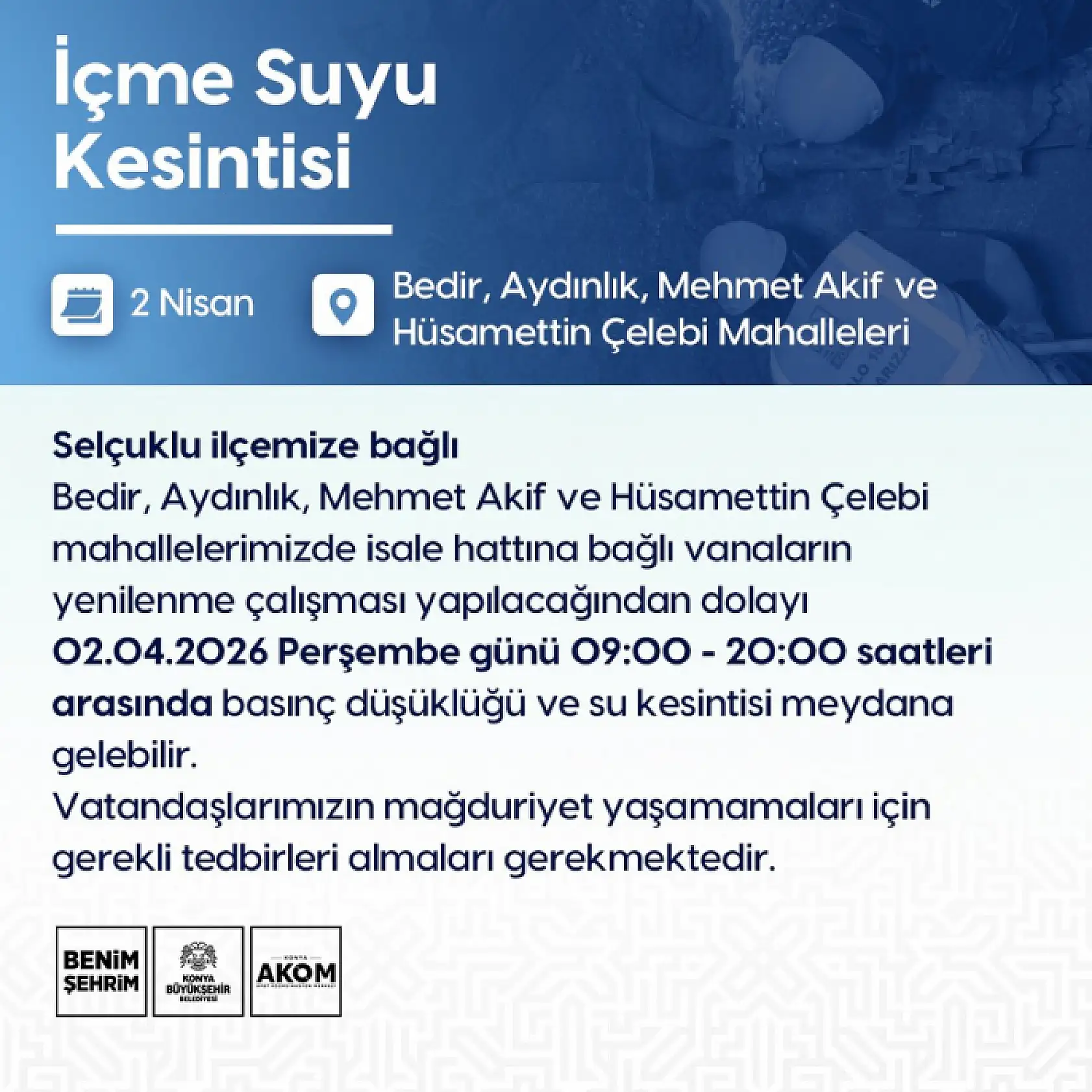 Bidonlarınızı doldurun! Konya'nın o ilçesinde su olmayacak!