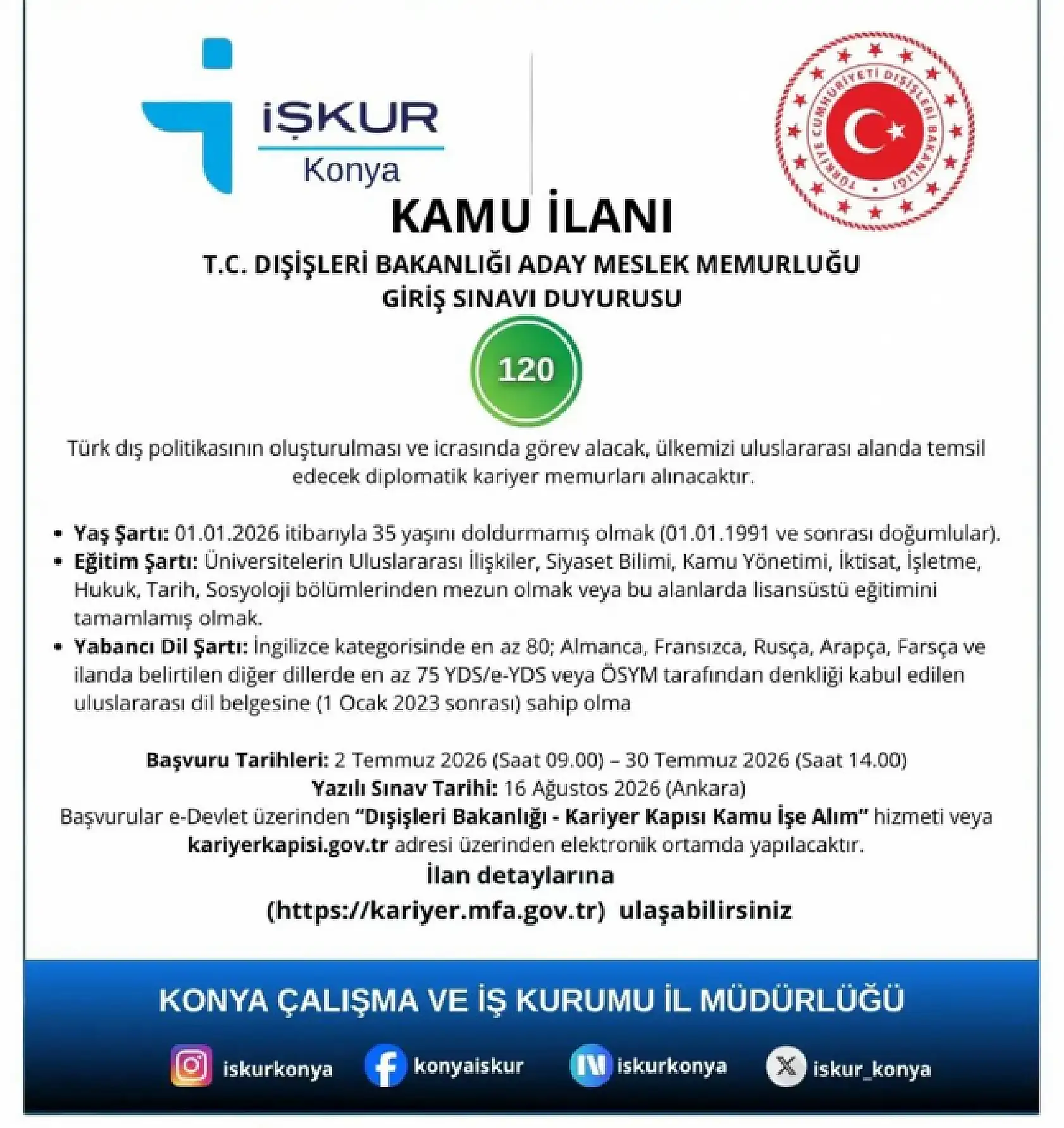 Bakanlık 120 kadro açtı! Kimler başvuru yapabilir, şartlar neler? Kaçırmadan tıkla...