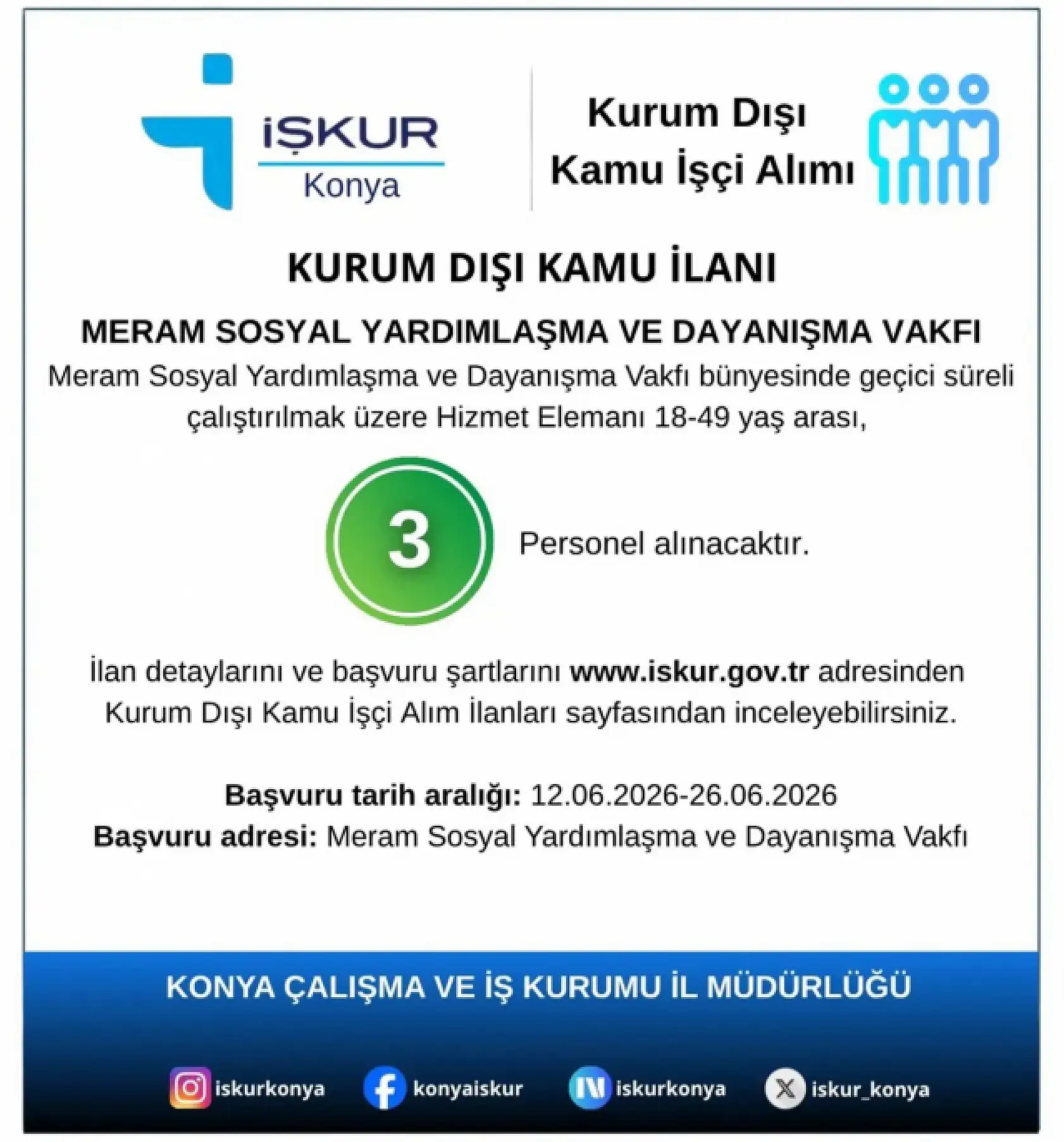 Konya'da personel alımı başladı! O yaş arası adaylar başvurabilecek