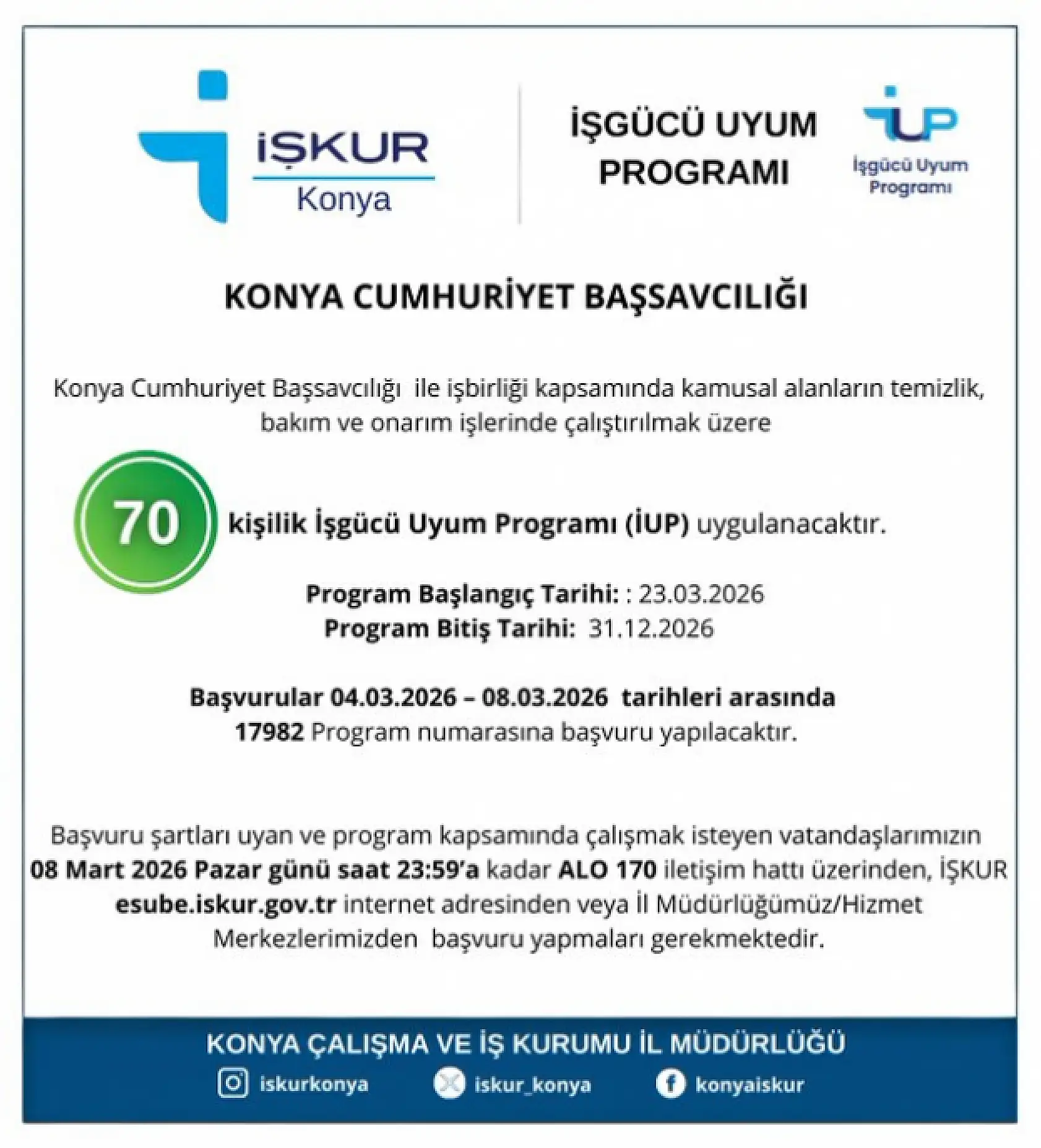 Konya'da kamuya destek personeli aranıyor! 70 kişilik kadro açıldı!