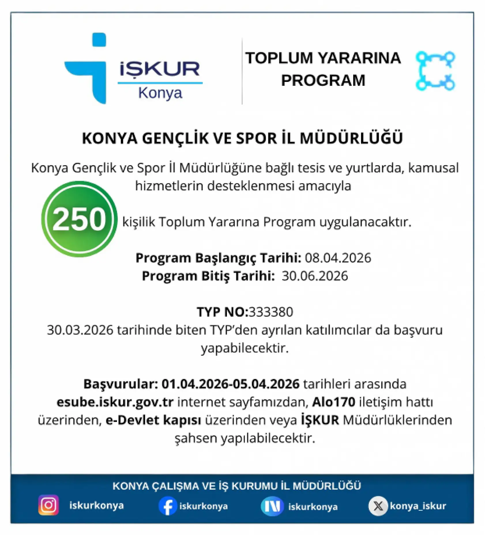Konya Gençlik ve Spor İl Müdürlüğü 250 personel alacak! Başvurular başladı!