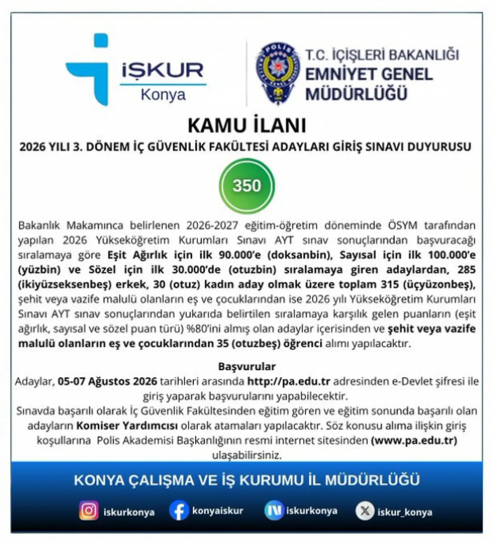 EGM 350 öğrenci alacak: Başvurular başladı!