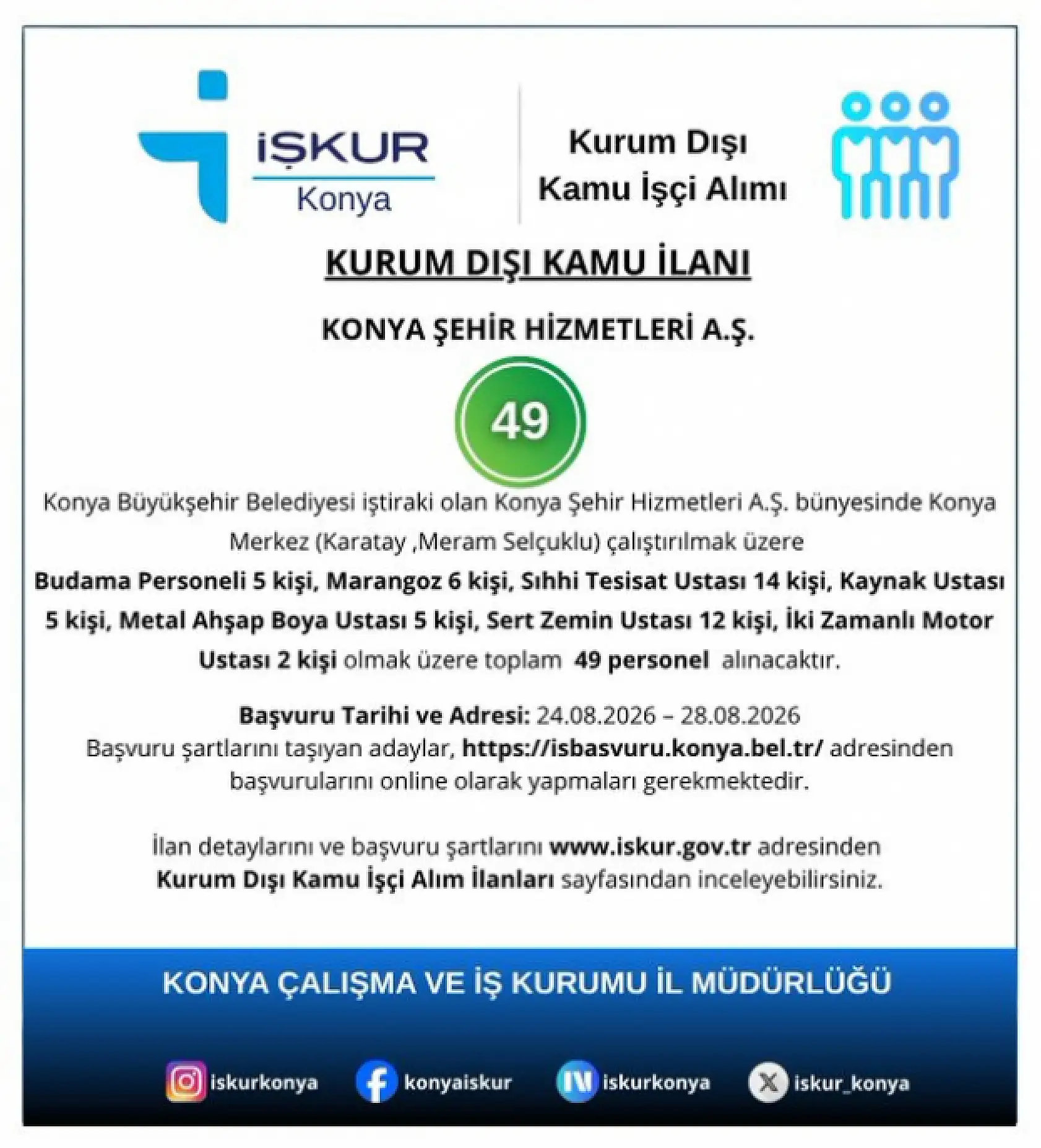 İş arayanlara müjde: Konya Büyükşehir 99 personel alacak!