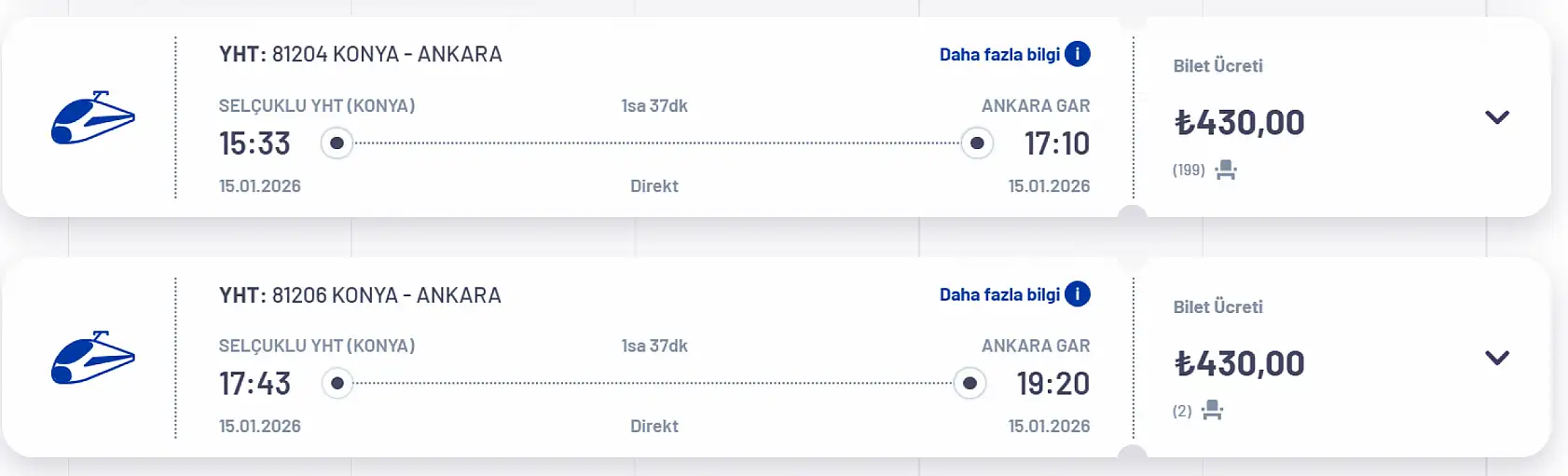 Konya'da hızlı tren fiyatlarına zam! İşte yeni fiyatlar...