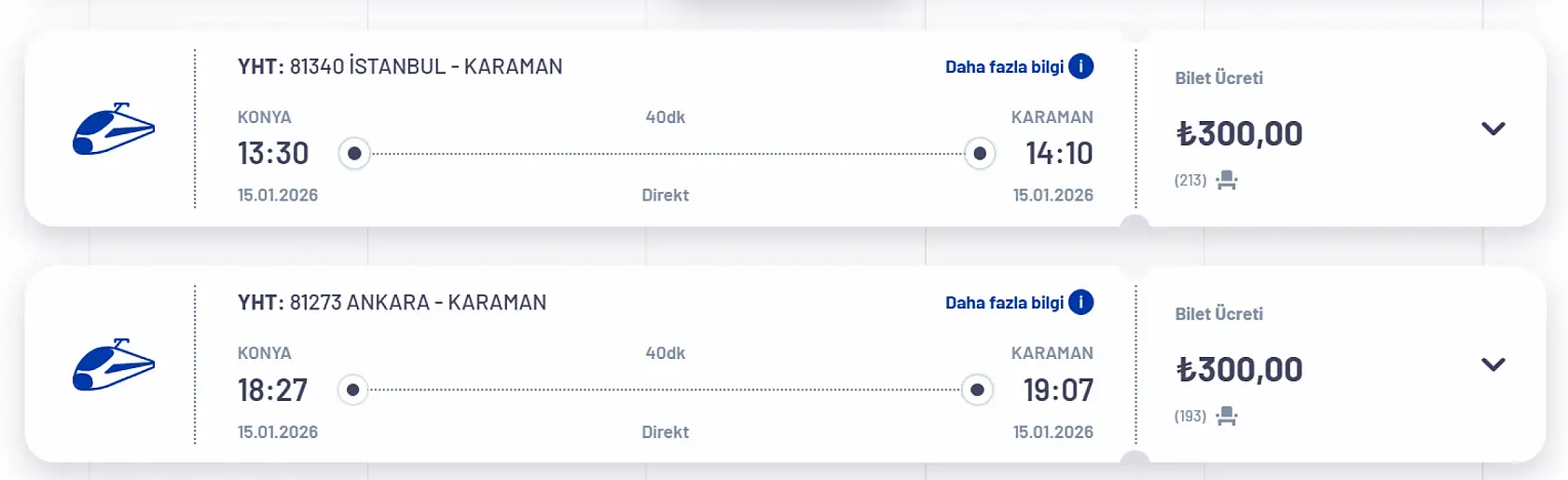 Konya'da hızlı tren fiyatlarına zam! İşte yeni fiyatlar...