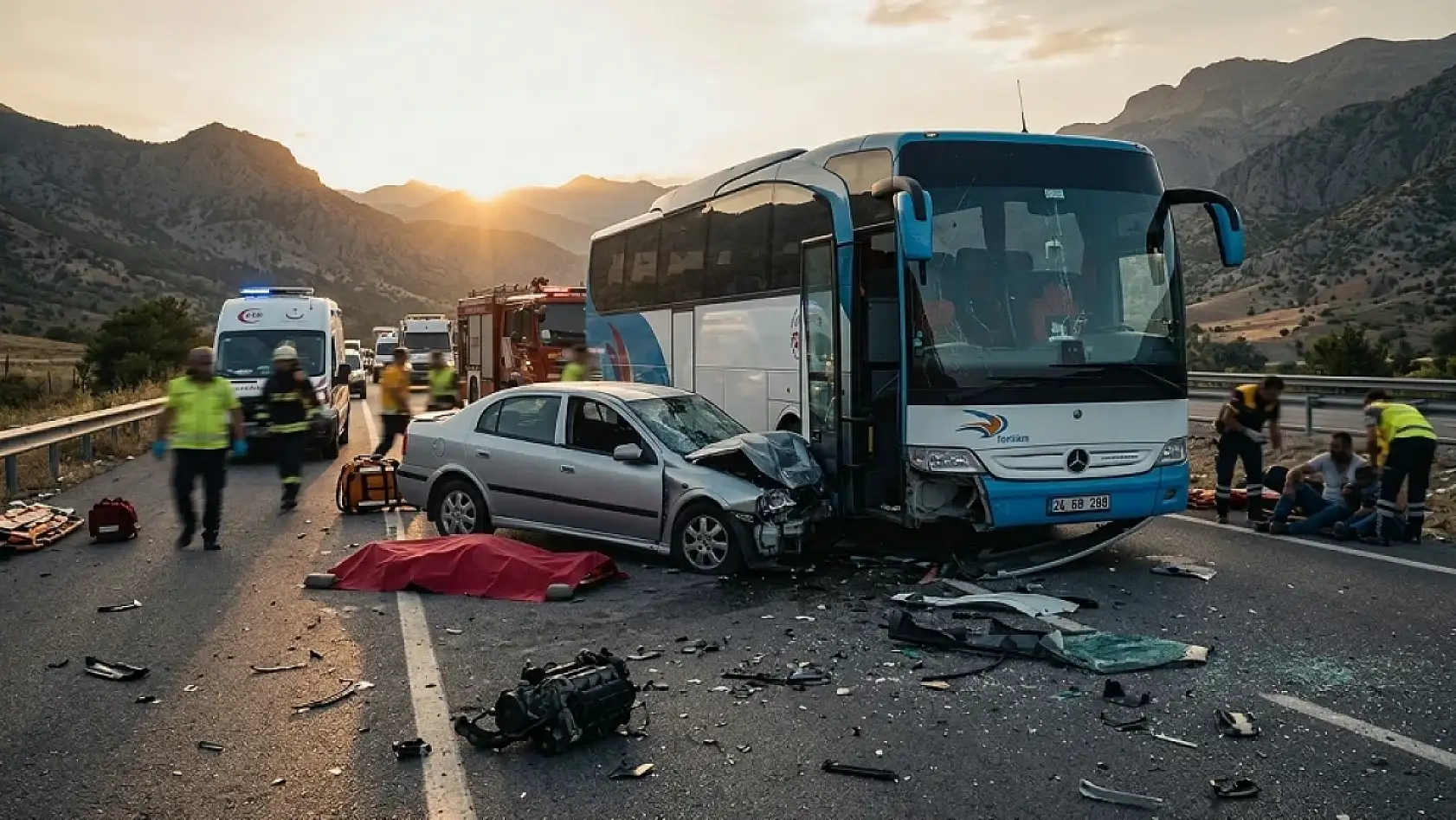 Son dakika! Konya yolunda otobüs ve otomobil çarpıştı: 1 ölü, 12 yaralı!