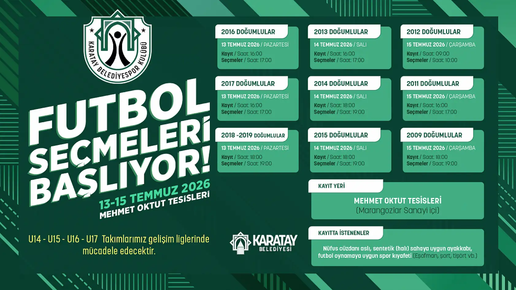 Karatay Belediyespor yeni yetenekler arıyor! İşte seçme tarihleri...