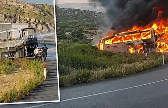 Konya yolunda korku dolu anlar! Yolcu otobüsü alev alev yandı