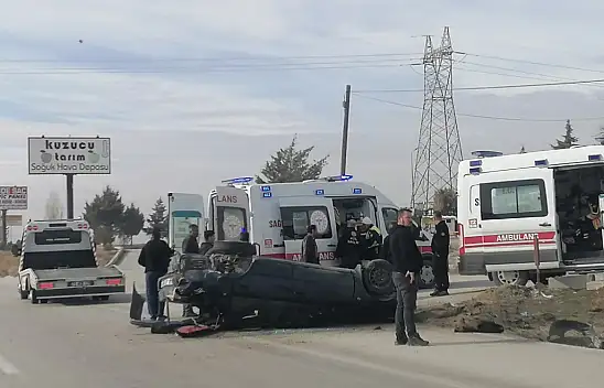 Konya'da ters dönen otomobilin sürücüsü yaralandı