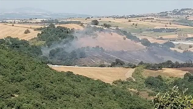 Balıkesir'de arazide çıkan yangına müdahale ediliyor