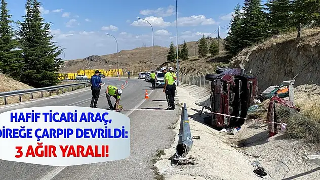 Hafif ticari araç, direğe çarpıp devrildi: 3 ağır yaralı