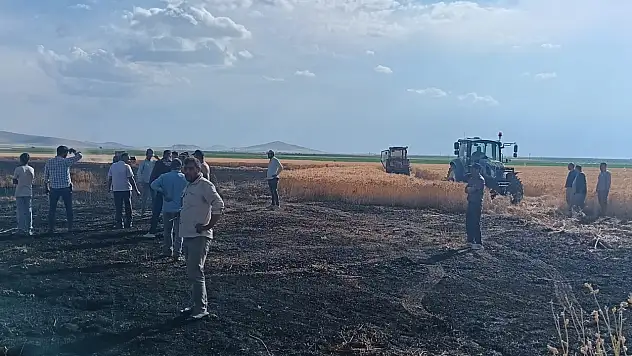 Konya'da buğday ekili tarla küle döndü