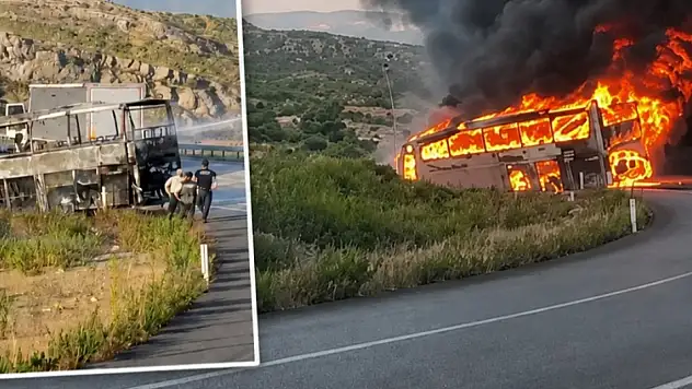 Konya yolunda korku dolu anlar! Yolcu otobüsü alev alev yandı
