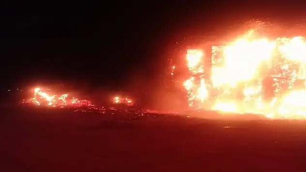 Konya'da 2 bin ton mısır sapı balyası kül oldu