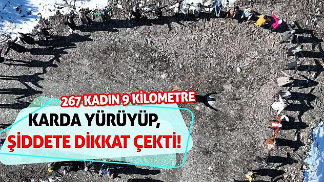Konya'da 267 kadın 9 kilometre karda yürüyüp, şiddete dikkat çekti!