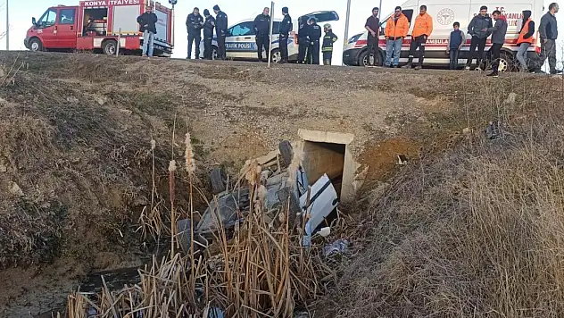 Konya'da otomobil sulama kanalına uçtu: 3 yaralı