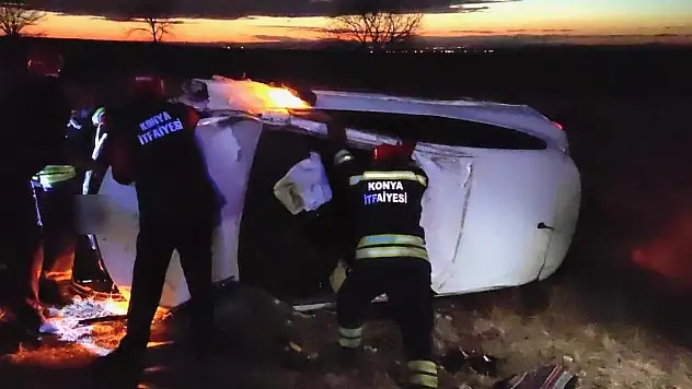 Konya'da otomobil takla attı: 3 yaralı