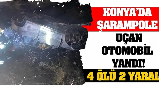 Konya'da şarampole uçan otomobil yandı! 4 ölü 2 yaralı!