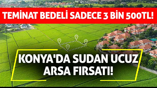 Konya'da sudan ucuz arsa fırsatı! Teminat bedeli sadece 3 bin 500TL!