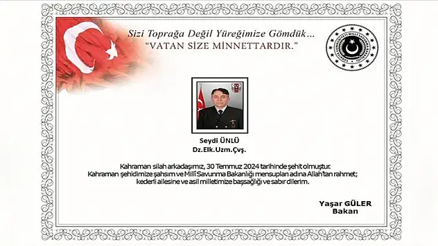 Somali Türk Görev Kuvveti'nde görevli Uzman Çavuş Ünlü şehit oldu