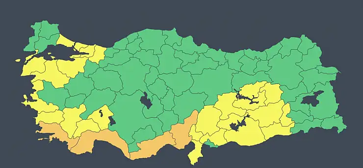 Bakanlıktan 4 il için turuncu, 25 il için sarı kodlu uyarı